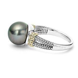 925 Silver  Round Cut Black Pearl Size 6-7-7.75